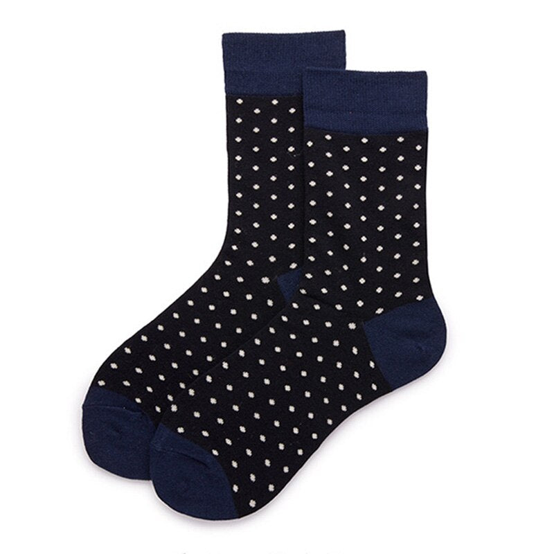 Fashion Dot Cotton Men's Socks Long Stripe Crew Socks Business Casual