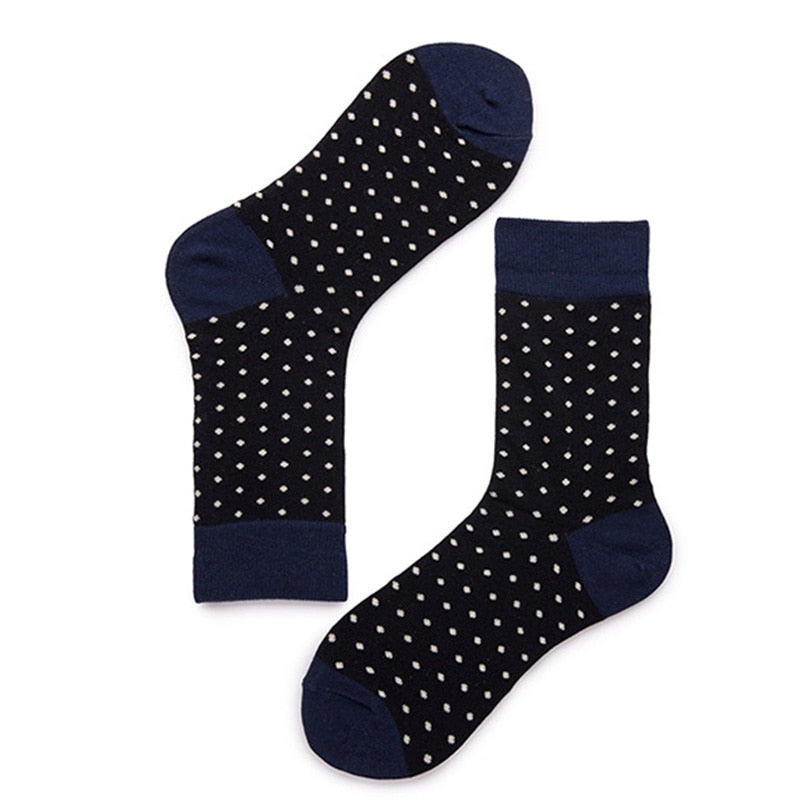 Fashion Dot Cotton Men's Socks Long Stripe Crew Socks Business Casual