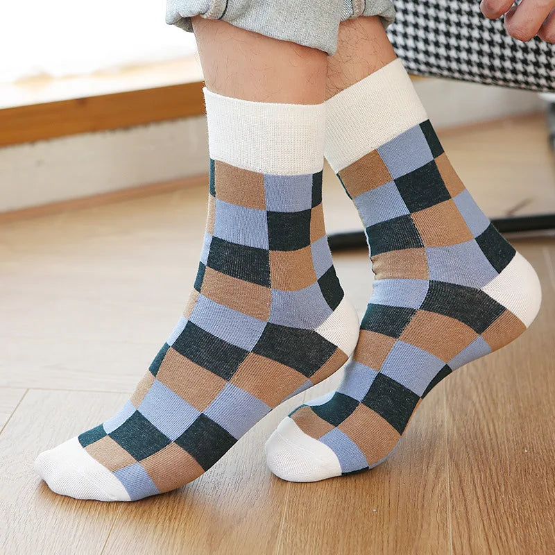 Colorful Argyle Pattern Cotton Dress Socks 5 Pair