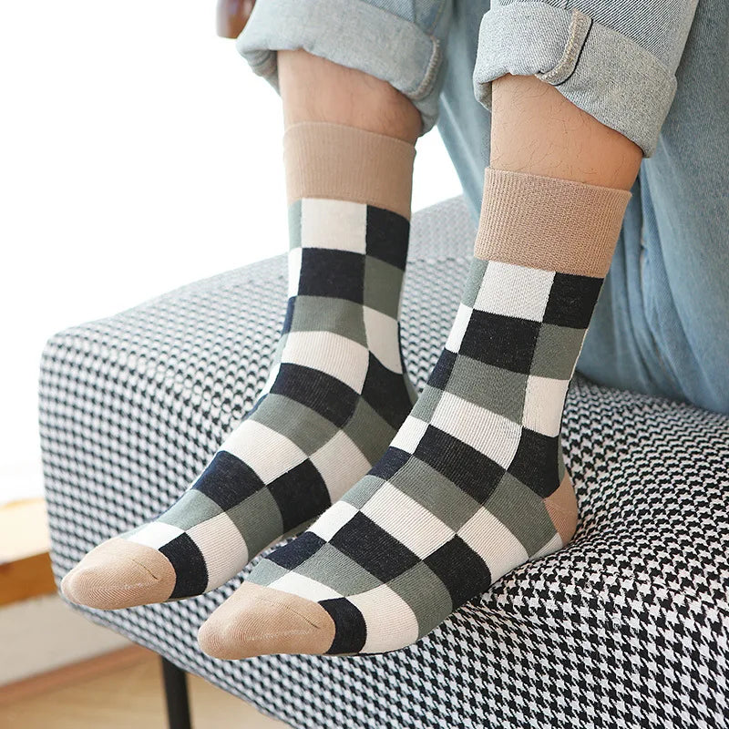 Colorful Argyle Pattern Cotton Dress Socks 5 Pair