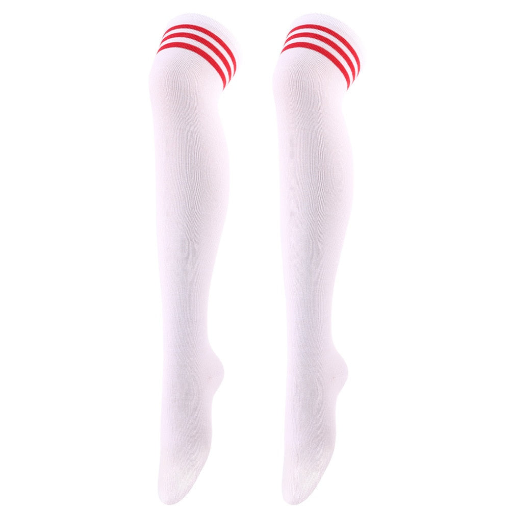 Black, White Striped Long Sexy Over Knee Thigh High Tube Socks