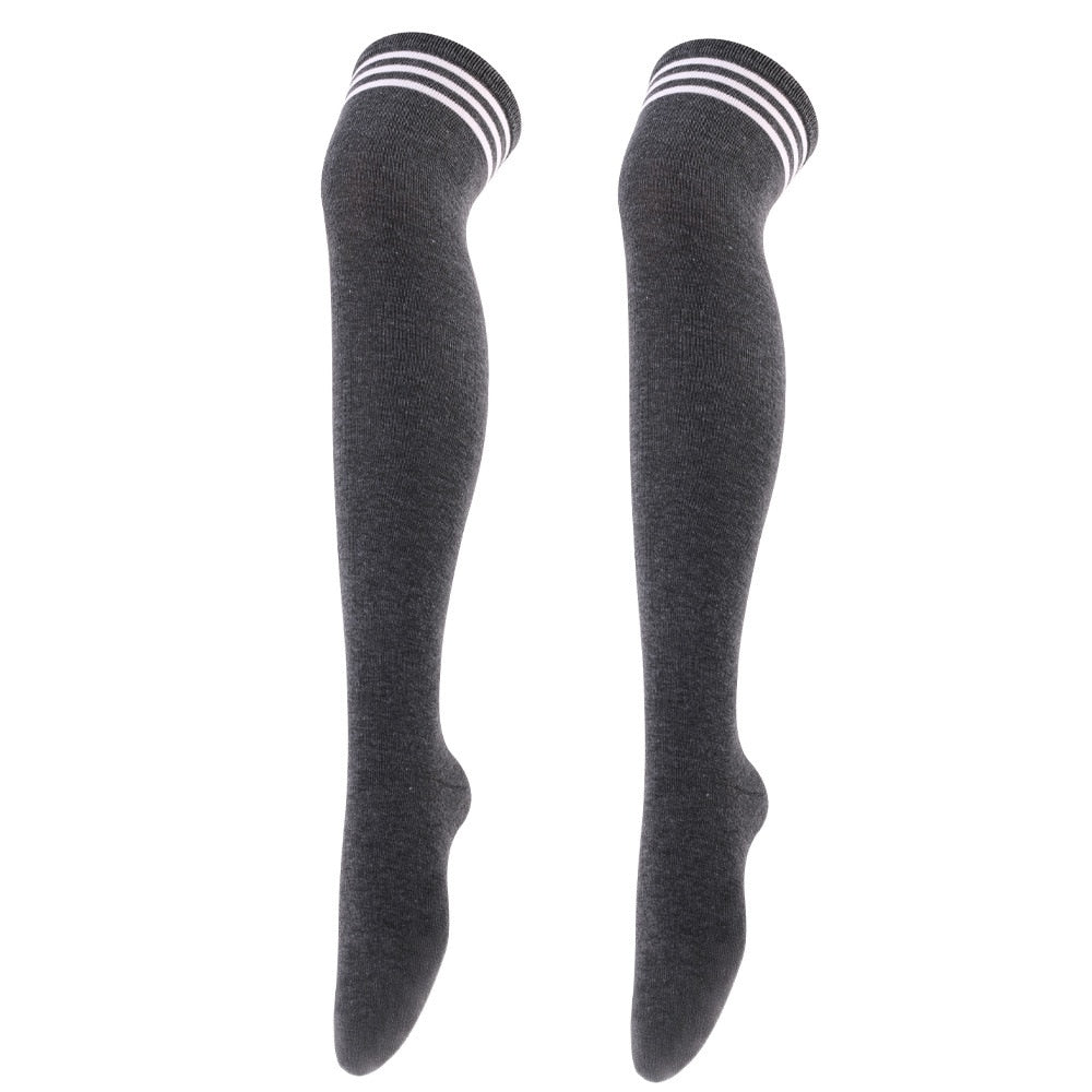 Black, White Striped Long Sexy Over Knee Thigh High Tube Socks