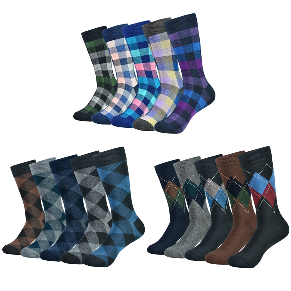 Men's Dress Fashion Black Patterned Cotton Colorful Funny Socks