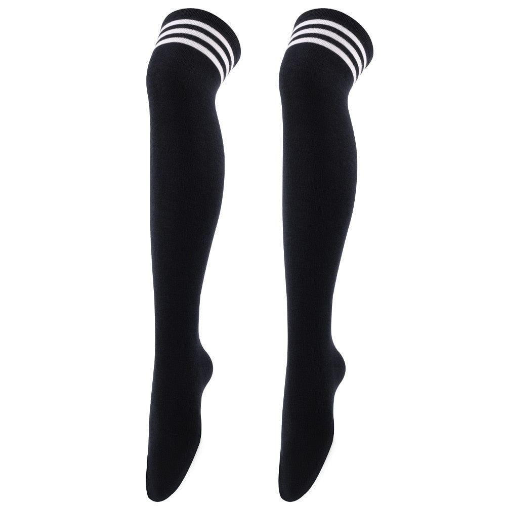 Black, White Striped Long Sexy Over Knee Thigh High Tube Socks