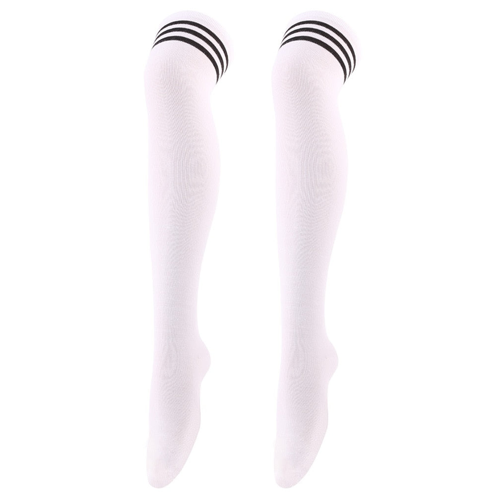 Black, White Striped Long Sexy Over Knee Thigh High Tube Socks