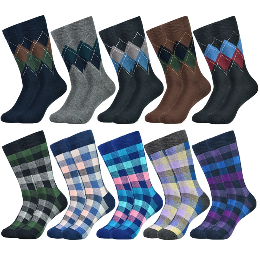 Men's Dress Fashion Black Patterned Cotton Colorful Funny Socks