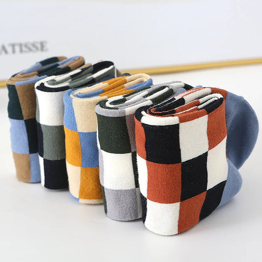 Colorful Argyle Pattern Cotton Dress Socks 5 Pair