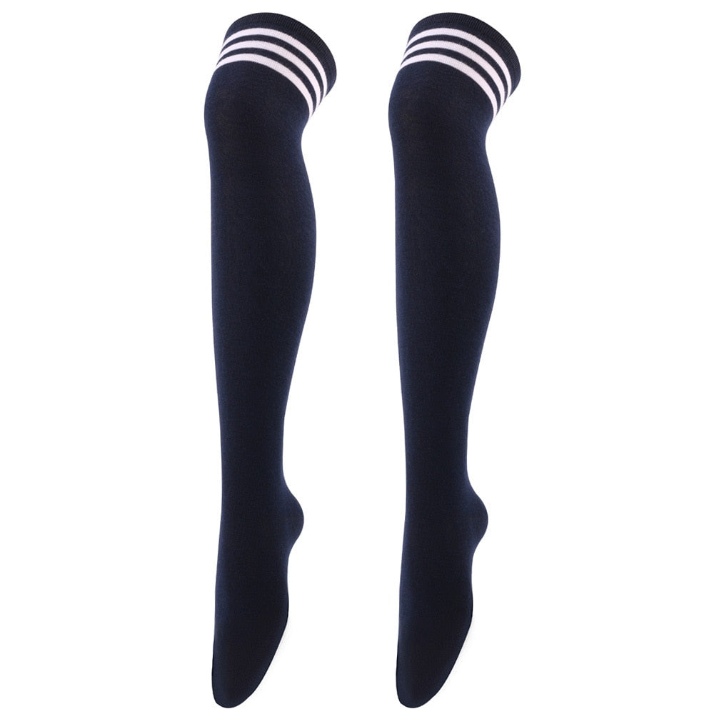 Black, White Striped Long Sexy Over Knee Thigh High Tube Socks