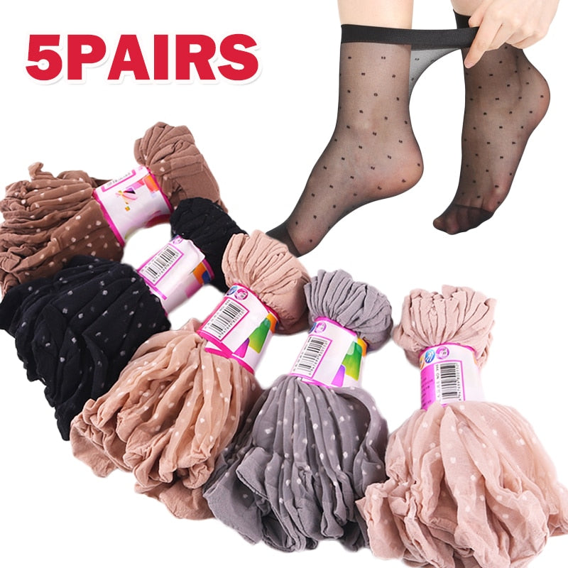 10pcs Skin Color Dot Transparent Thin Women Ankle Silk Socks