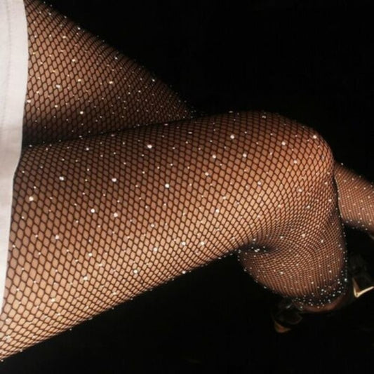 Women's Sexy Long Stockings Tights Rhinestone Mesh Fishnet Pantyhose Plus Size